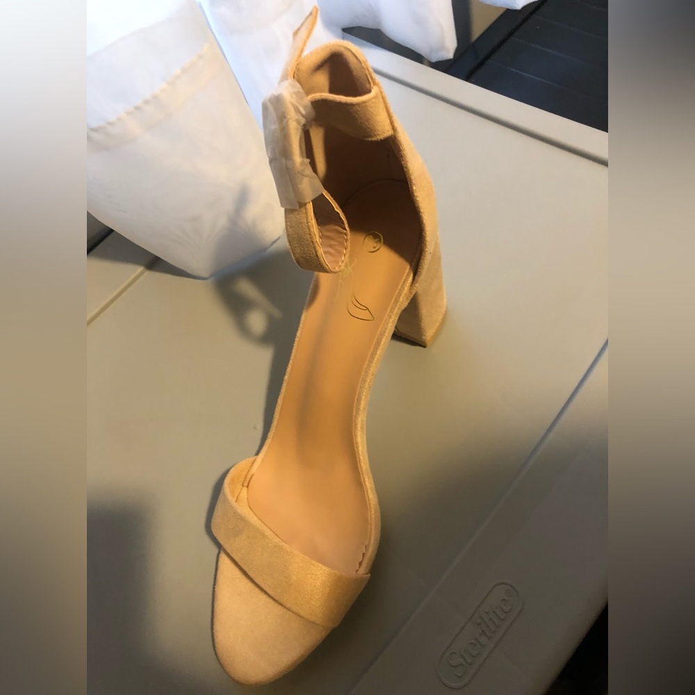 Beige open toe heel